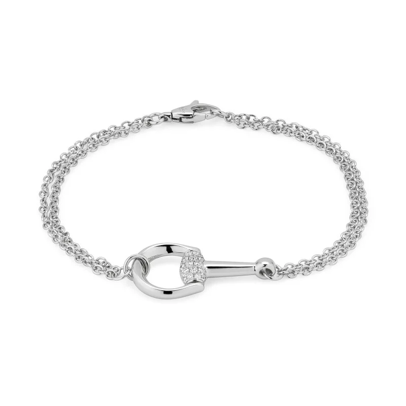 Gucci Horsebit White Gold Diamond Bracelet YBA832319001 - Size M