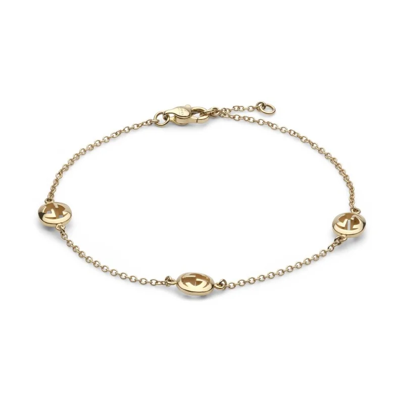 Gucci 18ct Yellow Gold Interlocking Chain Bracelet 18cm YBA 87421 4001