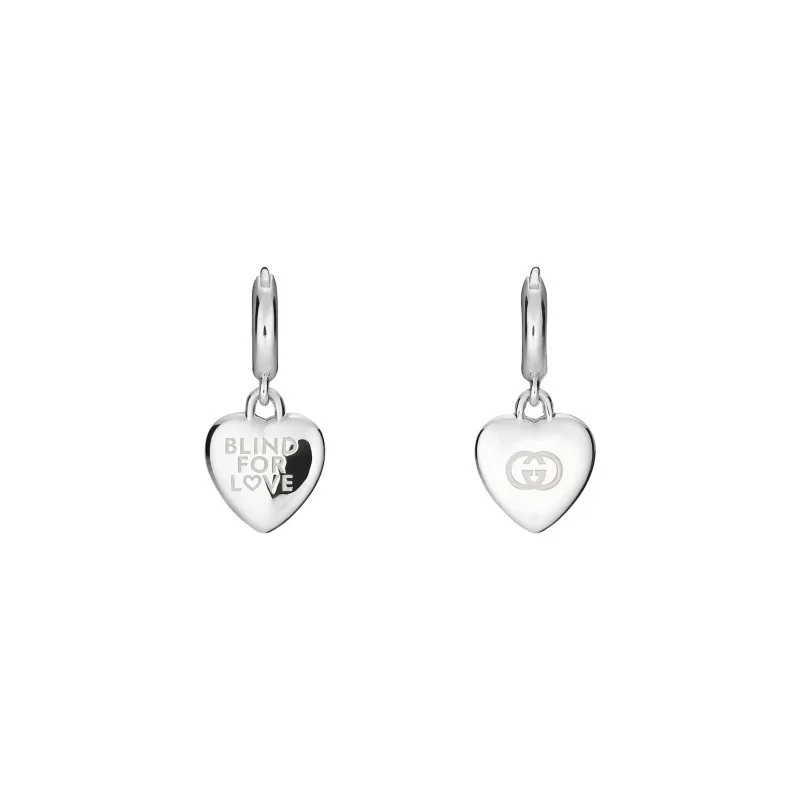 Gucci Blind For Love Silver Heart Drop Hoop Earrings YBD854106001