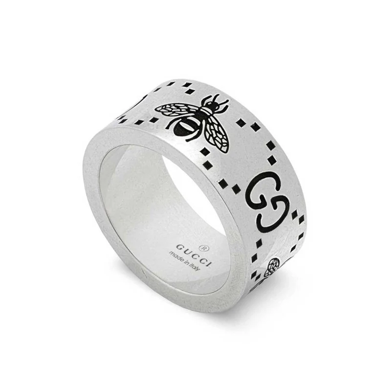 Gucci Signature Sterling Silver Bee Motif 9mm Ring YBC728304002
