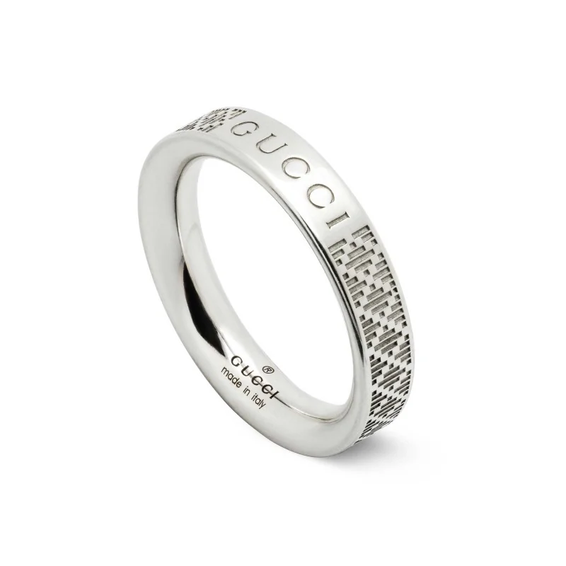 Gucci Sterling Silver Diamante Engraved 4mm Ring YBC 843813 001