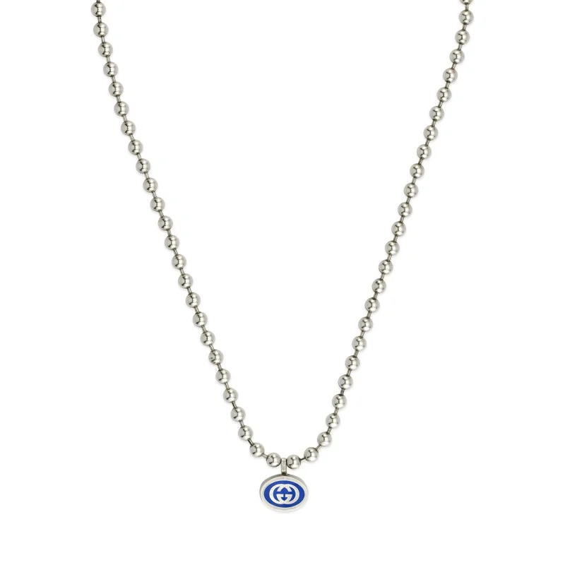 Gucci Silver and Blue Boule Necklace YBB753438002