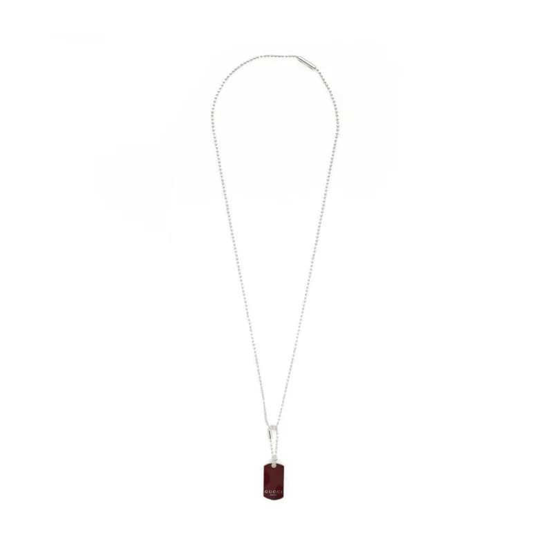 Gucci Red and Sterling Silver Dog Tag Necklace YBB815540001