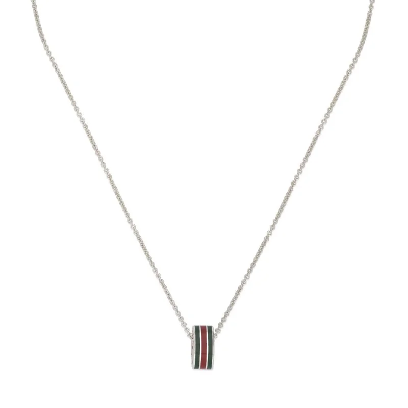 Gucci Sterling Silver and Enamel Interlocking G Pendant Necklace YBB 874286 001