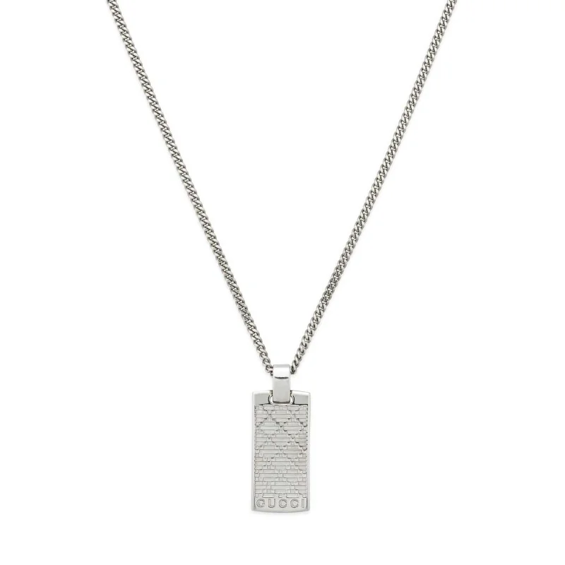 Gucci Sterling Silver Diamante Engraved Pendant Necklace YBB 843607 001