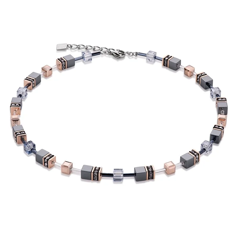 Coeur De Lion Geocube Grey and Rose Crystal Beaded Necklace 4015/10-0730