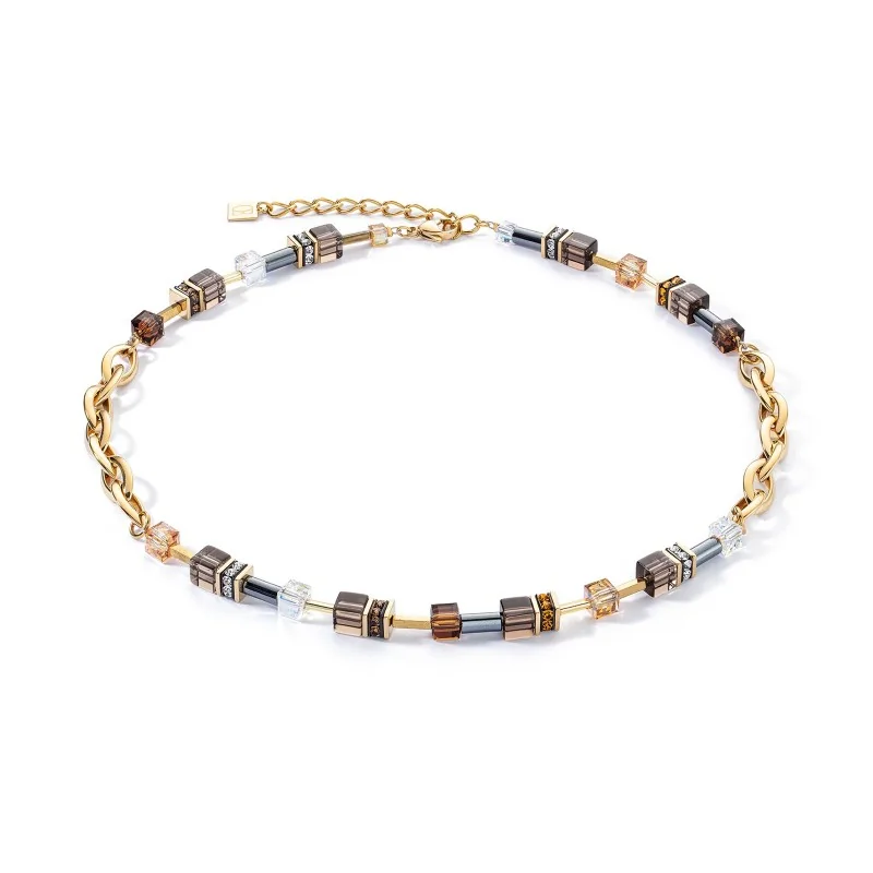 Coeur De Lion GeoCube Gold Tone Smoky Quartz Necklace 4524/10_1116