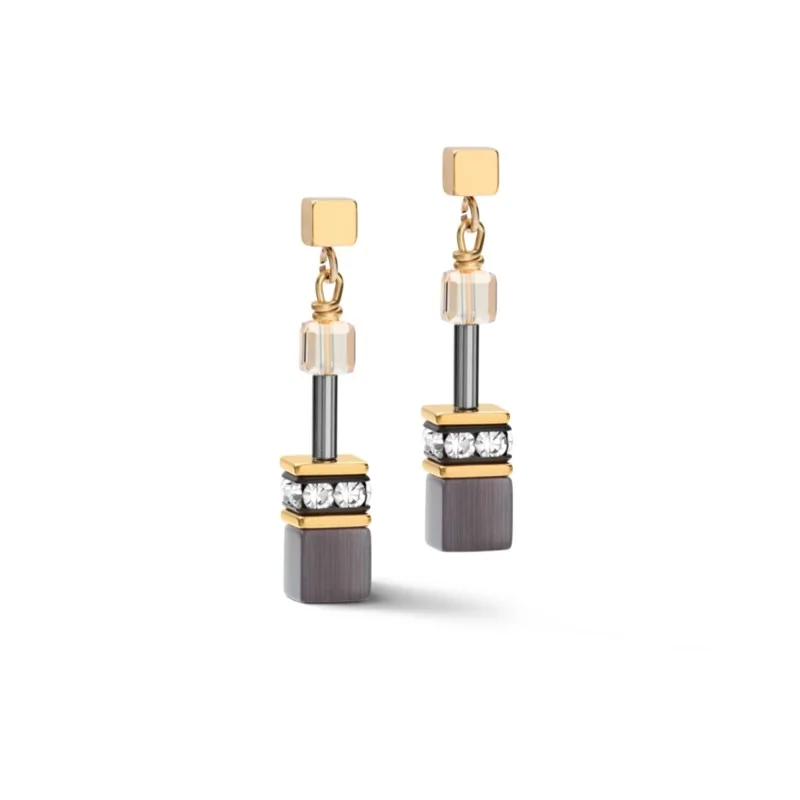 Coeur De Lion Gold Plated Brown Grey Black Drop Earrings 2839/21-1216