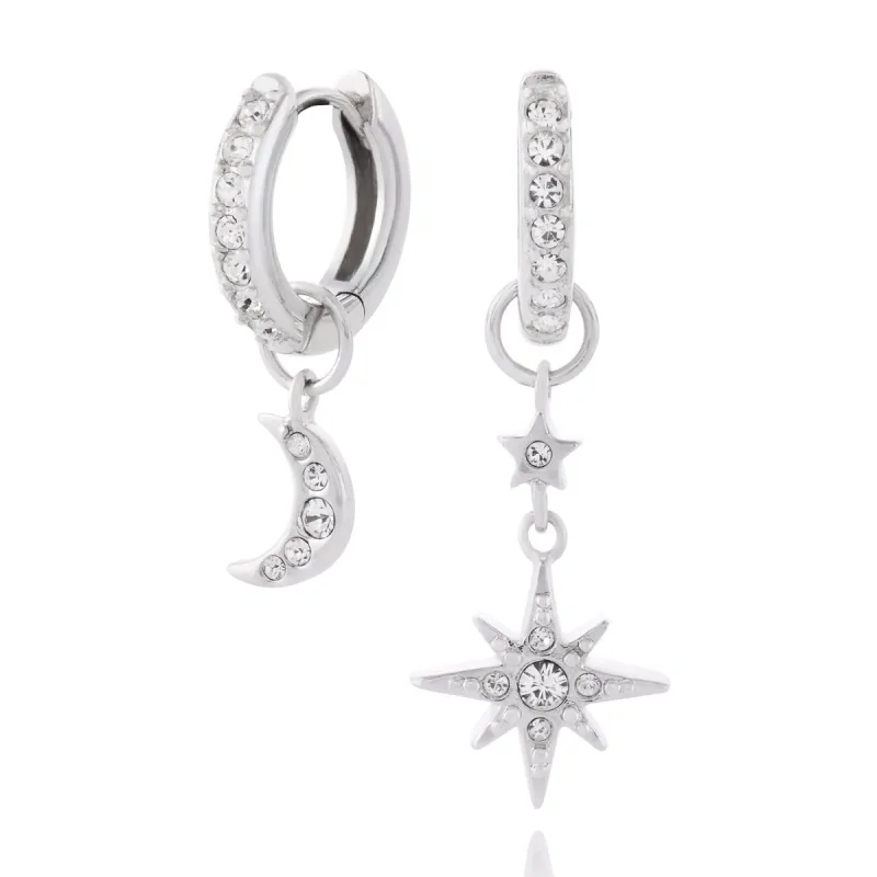 Olivia Burton Celestial Moon & North Star Silver Huggie Hoops OBJCLE38