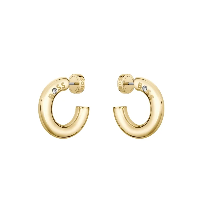 BOSS Live Yellow Gold-Tone Plated Ladies Hoop Earrings 1580690