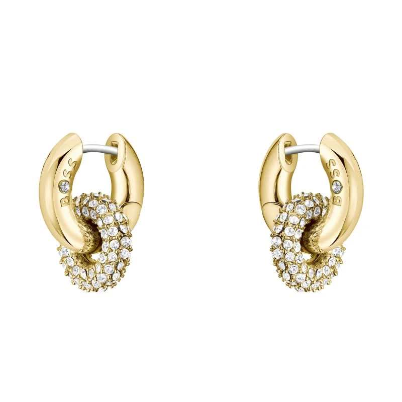BOSS Live Precious Gold Plated Stainless Steel Linked Circle Hoop Earrings 1580759