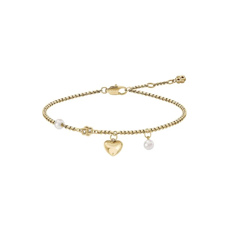 BOSS Amara Yellow Gold PVD Pearl Heart Bracelet 1580882