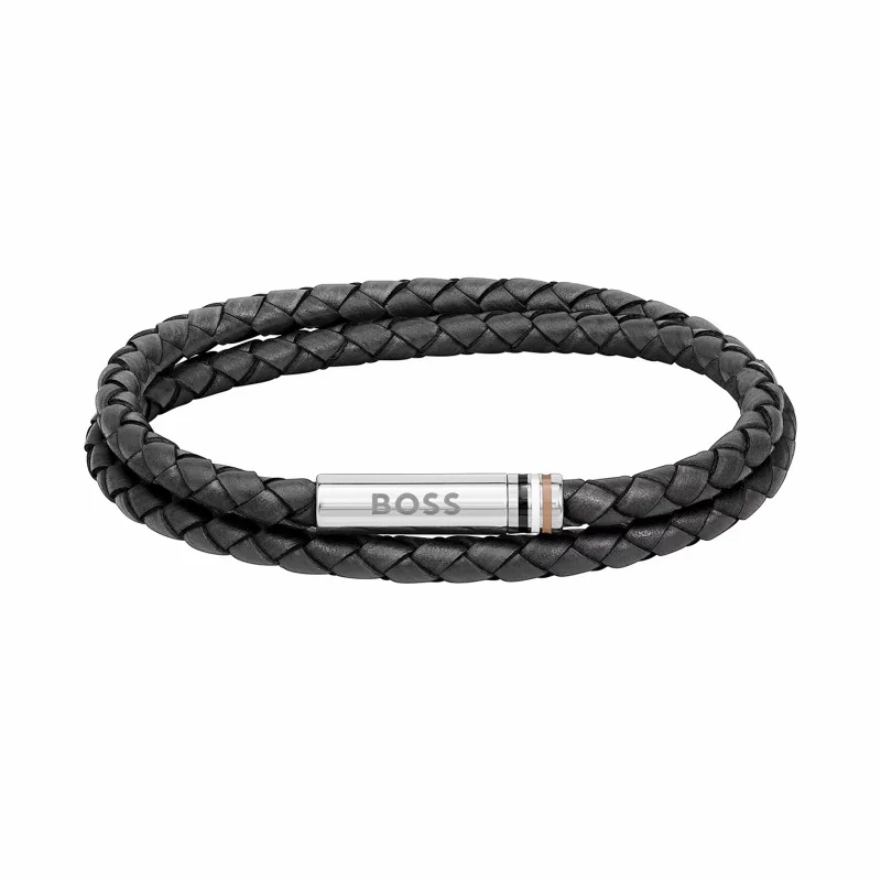 BOSS Ares Black Leather Mens Bracelet 1580489M