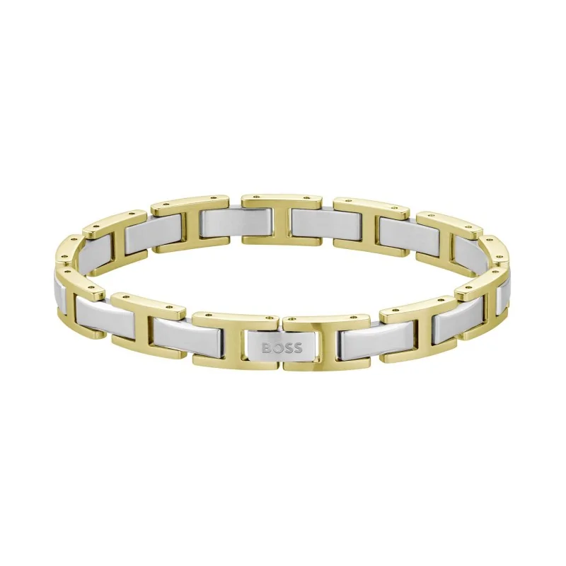 BOSS Mens Nolan Two-Tone Steel H-Link Cuff Bracelet 1580793