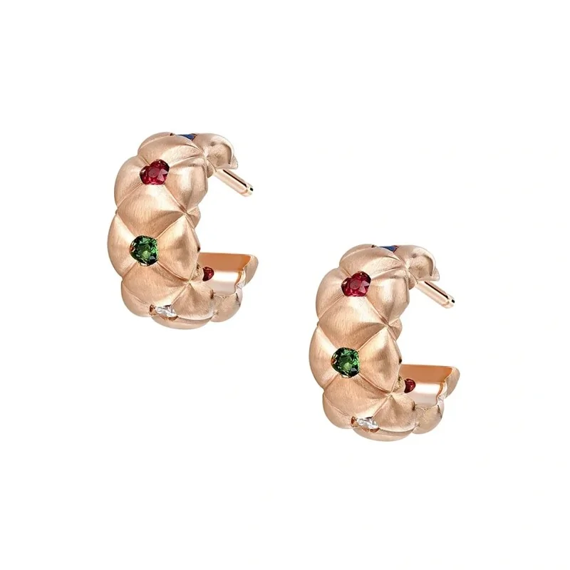 Fabergé Crown Quilted Hoop Earrings with Mixed Gemstones 2995 / 27