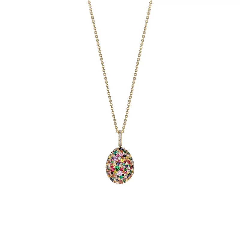Fabergé Emotion Yellow Gold & Multicoloured Gemstone Egg Pendant 624FP2055