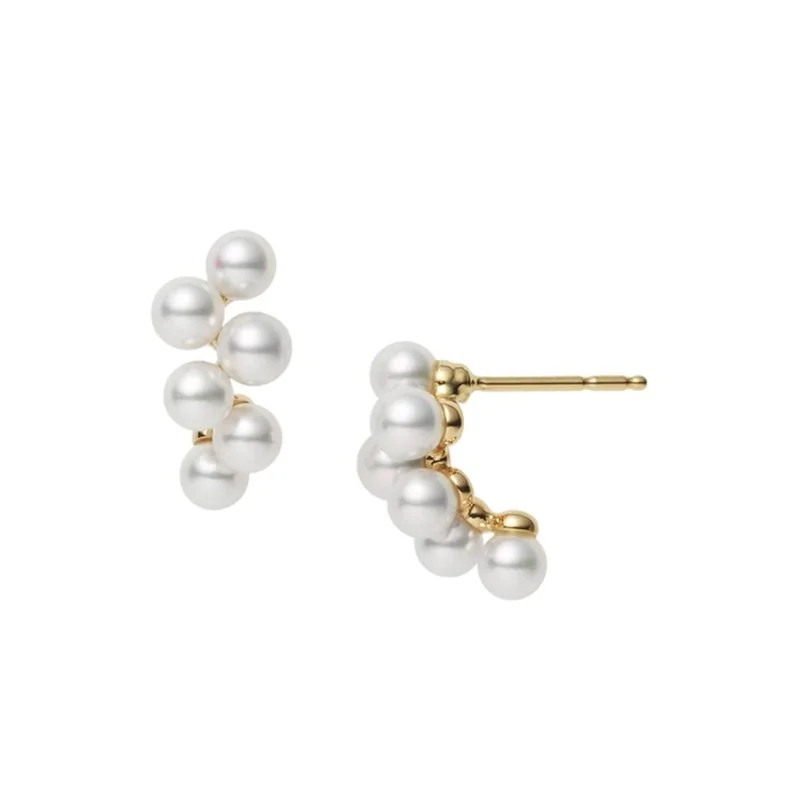 Mikimoto Akoya Cultured 18ct Yellow Gold Pearl Cluster Earrings PE 1776 K