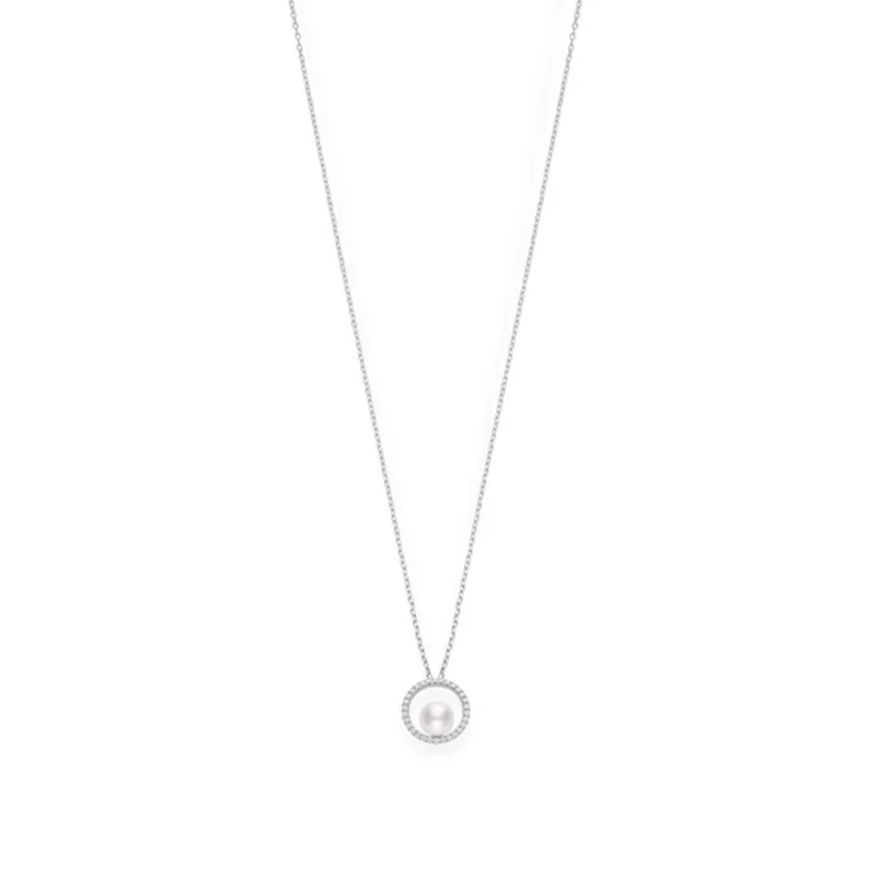 Mikimoto Akoya Circle 7mm Pearl and Diamond Pendant PPA 5501D W