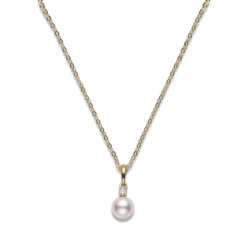 Mikimoto 18ct Yellow Gold A+ 6mm Pearl & 0.03ct Diamond Pendant PPS 602D K