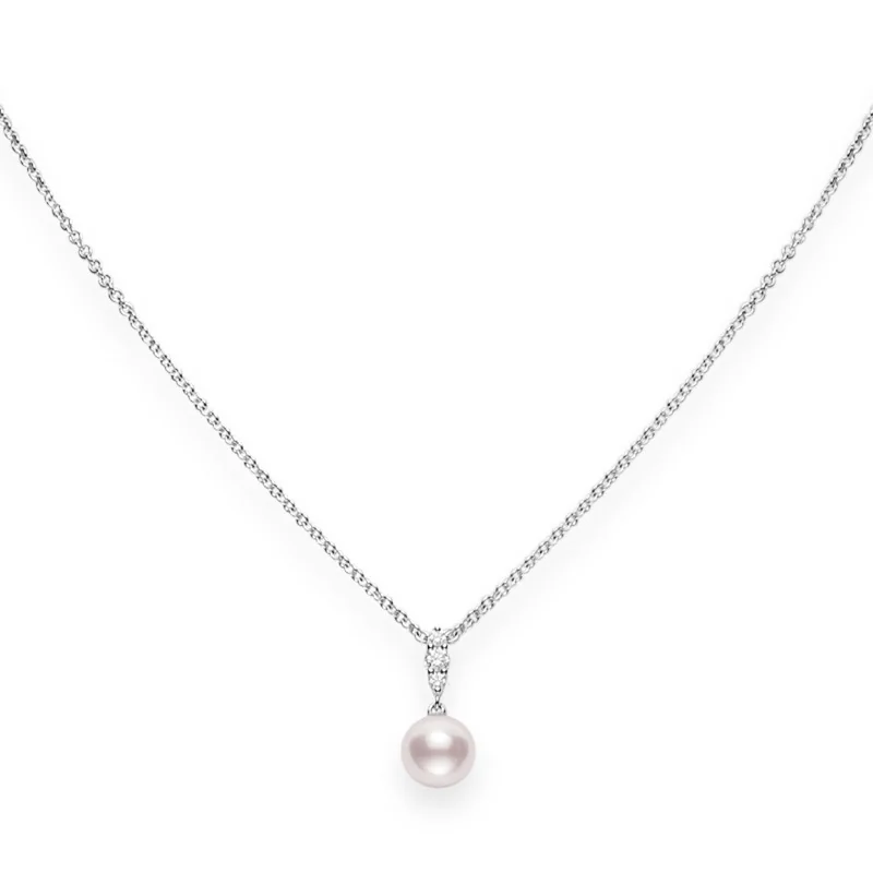 Mikimoto Morning Dew 18ct White Gold 7.5mm Pearl & 0.09ct Diamond Pendant PPL 10382D W