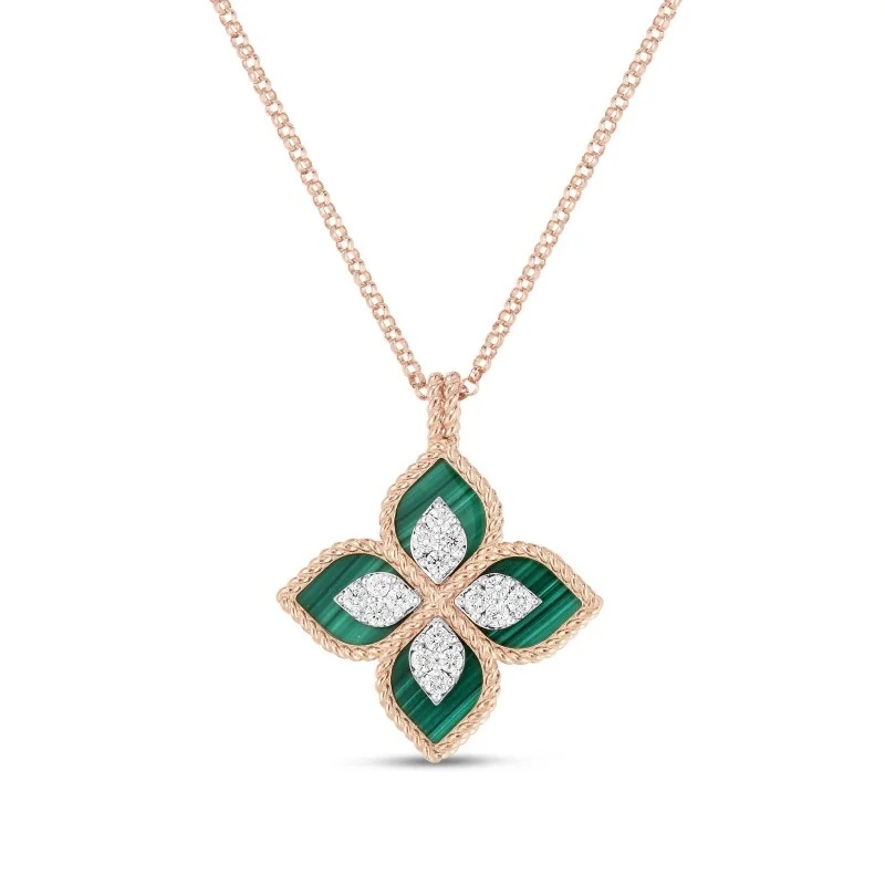 Roberto Coin Princess Flower 4.44ct Malachite 0.19ct Diamond Pendant Necklace