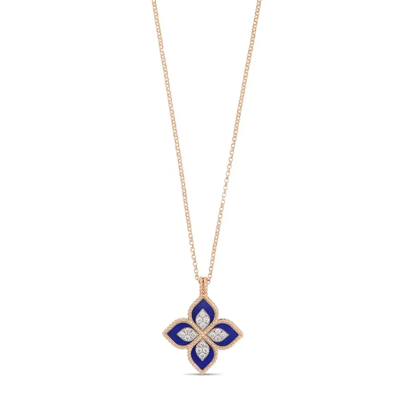 Princess Flower 0.20ct Lapis Lazuli and Diamond Pendant