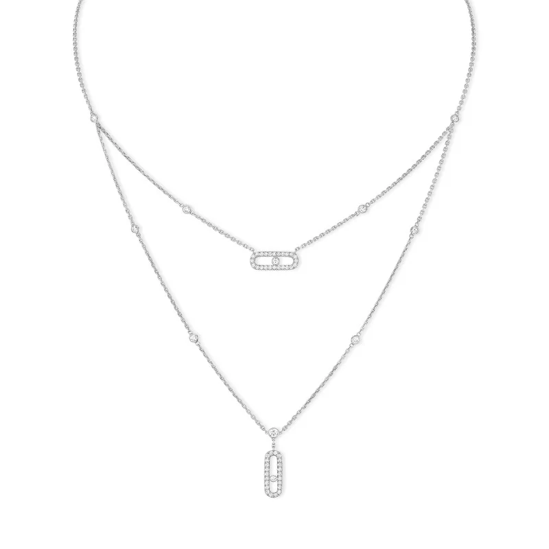 Move Uno Classique 2 Row Pavé 18ct White Gold 0.50ct Diamond Necklace 7174-WG