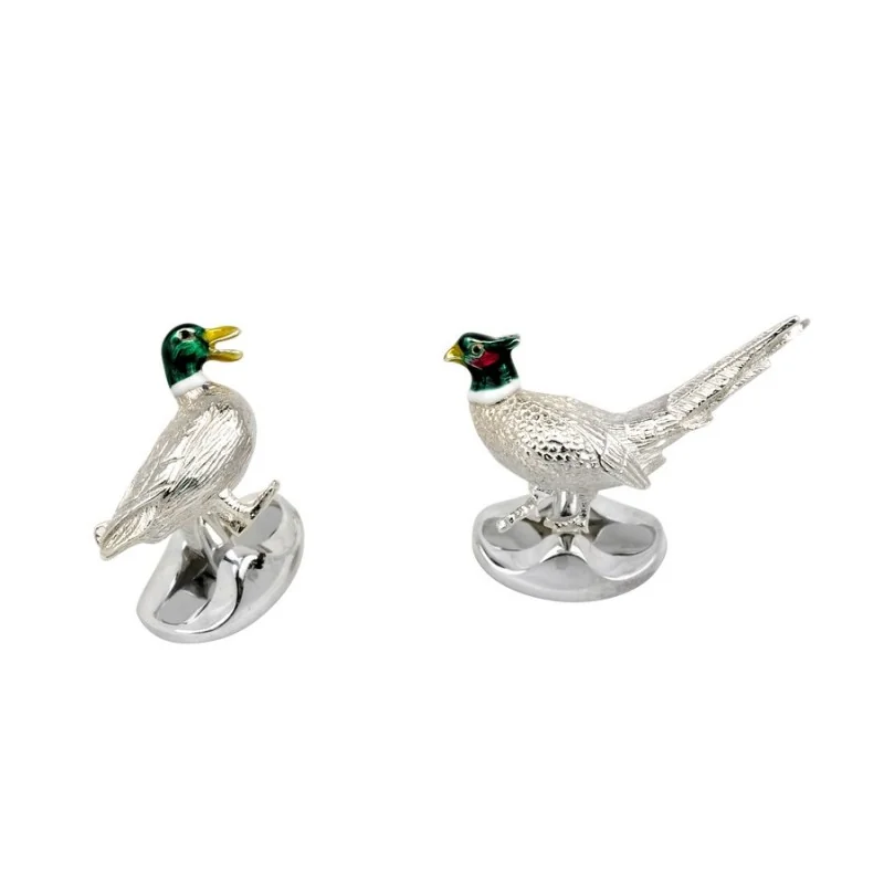 Deakin & Francis Country Sterling Silver Pheasant & Duck Cufflinks