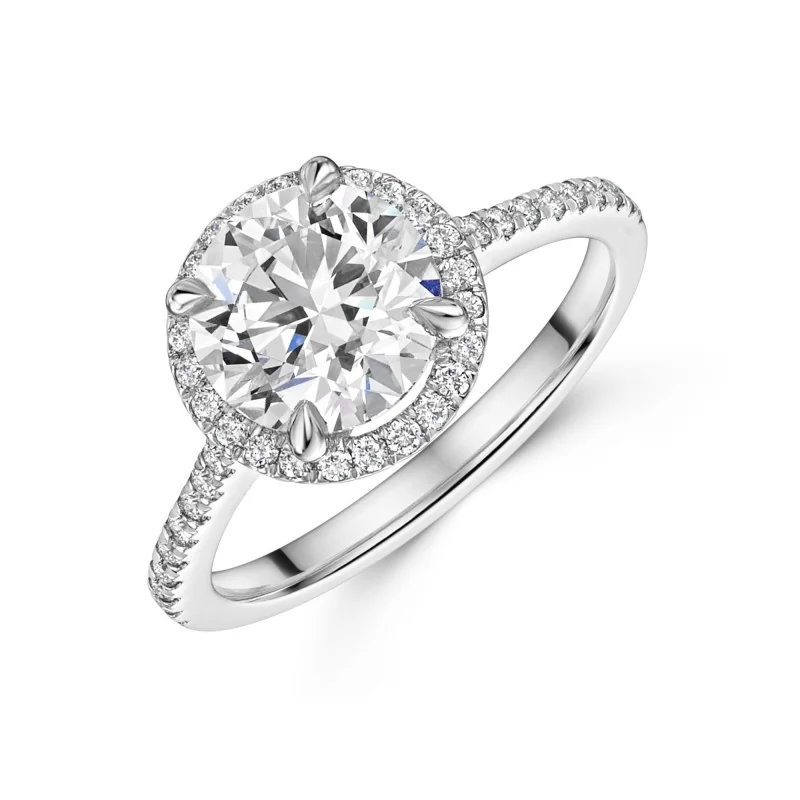 Platinum Lab Grown 2.00ct Round Brilliant Diamond Halo Shoulders Ring