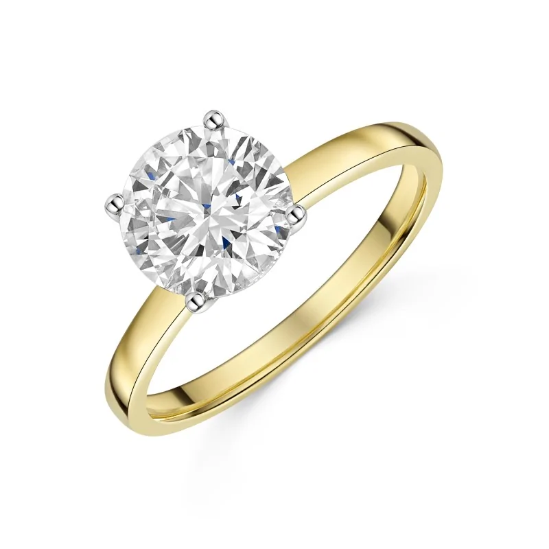 9ct Yellow Gold 2.00ct Round Brilliant Lab Grown Diamond 4 Claw Solitaire Ring