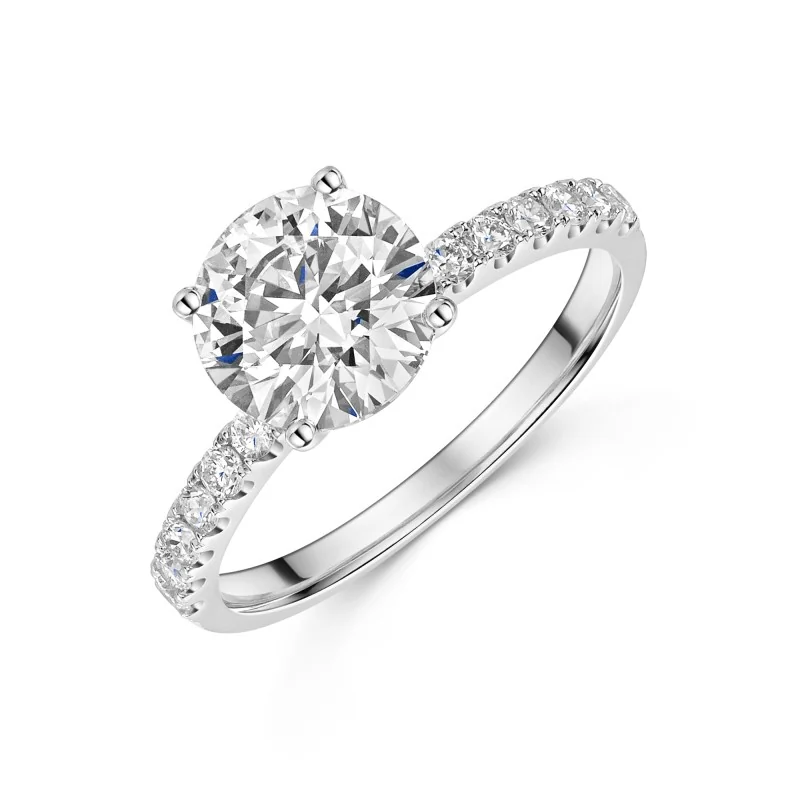 9ct White Gold 2.00ct Round Brilliant Lab Grown Diamond Ring with Set Shoulders