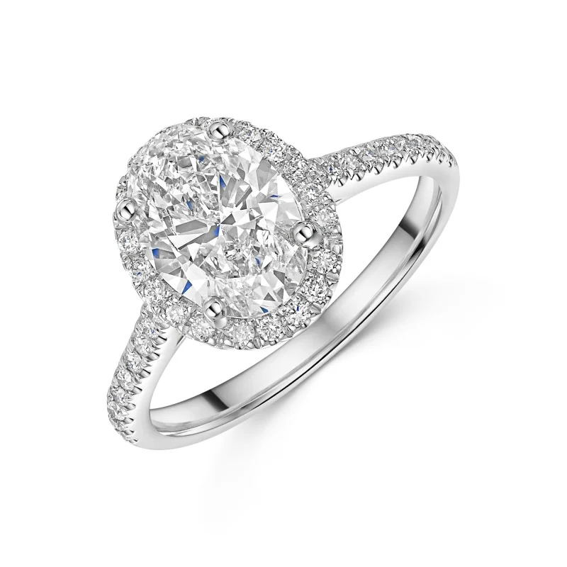 Platinum 2.00ct Oval Cut Lab Grown Diamond Halo Ring with Diamond Shoulders