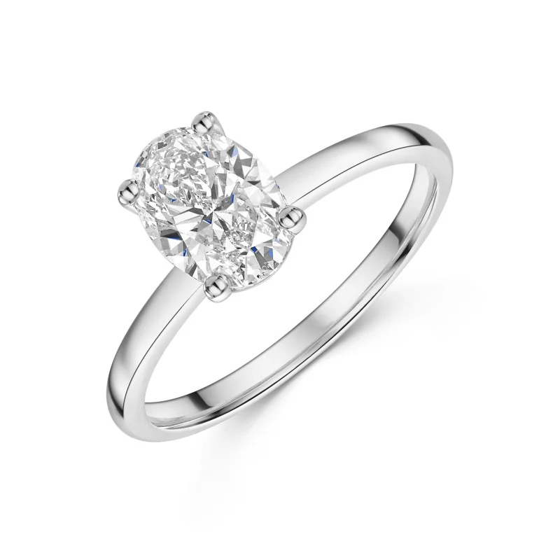 9ct White Gold Oval Cut 1.00ct Lab Grown Diamond 4 Claw Solitaire Ring
