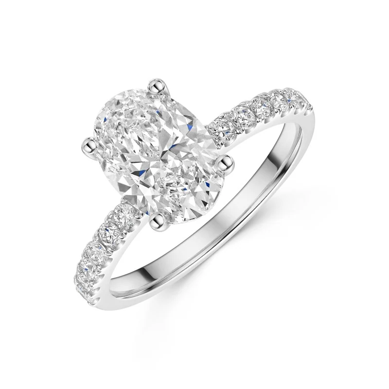 9ct White Gold Oval Cut 2.00ct Lab Grown Diamond 4 Claw Ring with Diamond Shoulders