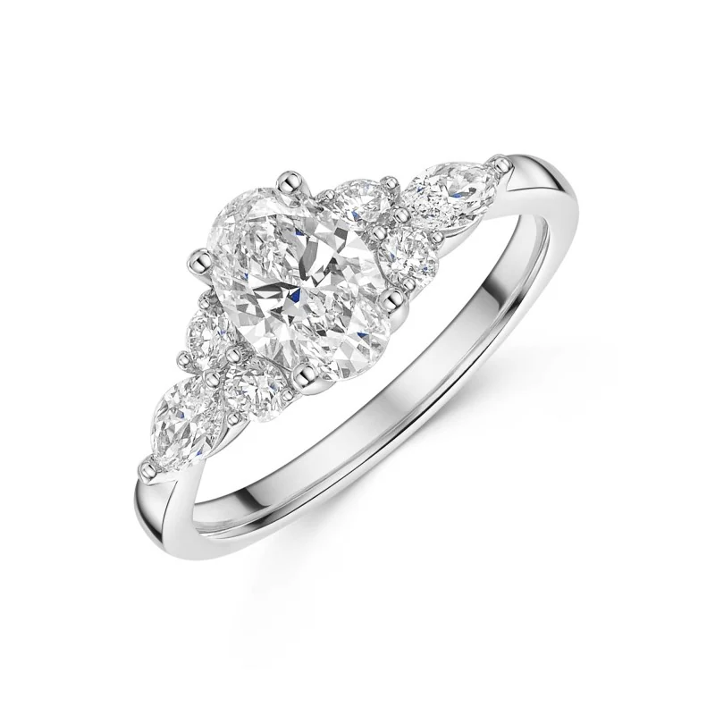Platinum Oval Cut 1.00ct Lab Grown Diamond & Mixed Cut Cluster Ring
