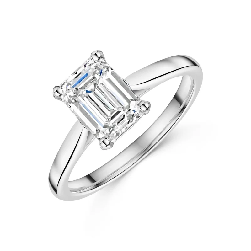 Platinum Lab Grown 1.50ct Emerald Cut Diamond Solitaire Ring