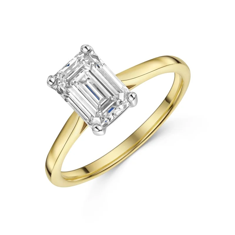 18ct Yellow Gold 2ct Emerald Cut Lab Grown Diamond Solitaire Ring