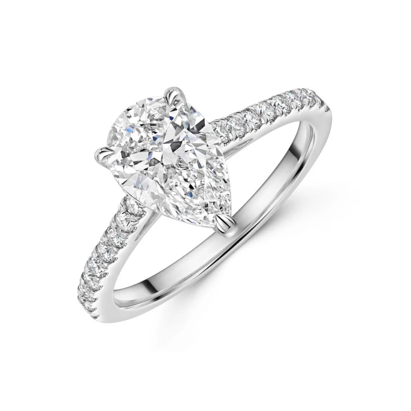 Platinum Lab Grown 1.50ct Pear Diamond Shoulders Ring