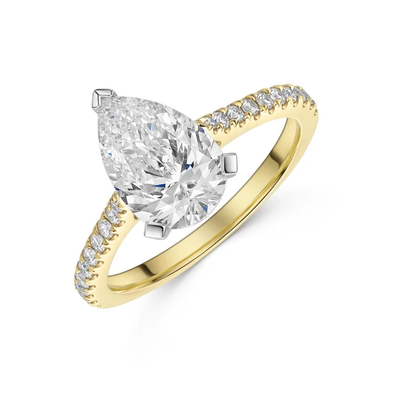18ct Yellow Gold Pear Cut 2.00ct Lab Grown Diamond Solitaire Ring with Diamond Shoulders