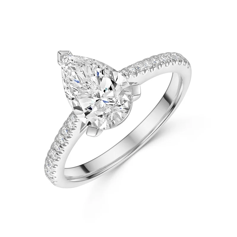 Platinum Lab Grown 1.50ct Pear Cut Diamond Shoulders Ring