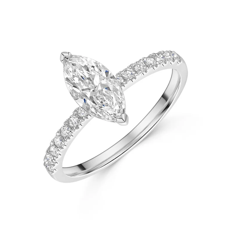 9ct White Gold Marquise Cut 1.00ct Lab Grown Diamond Ring with Diamond Shoulders