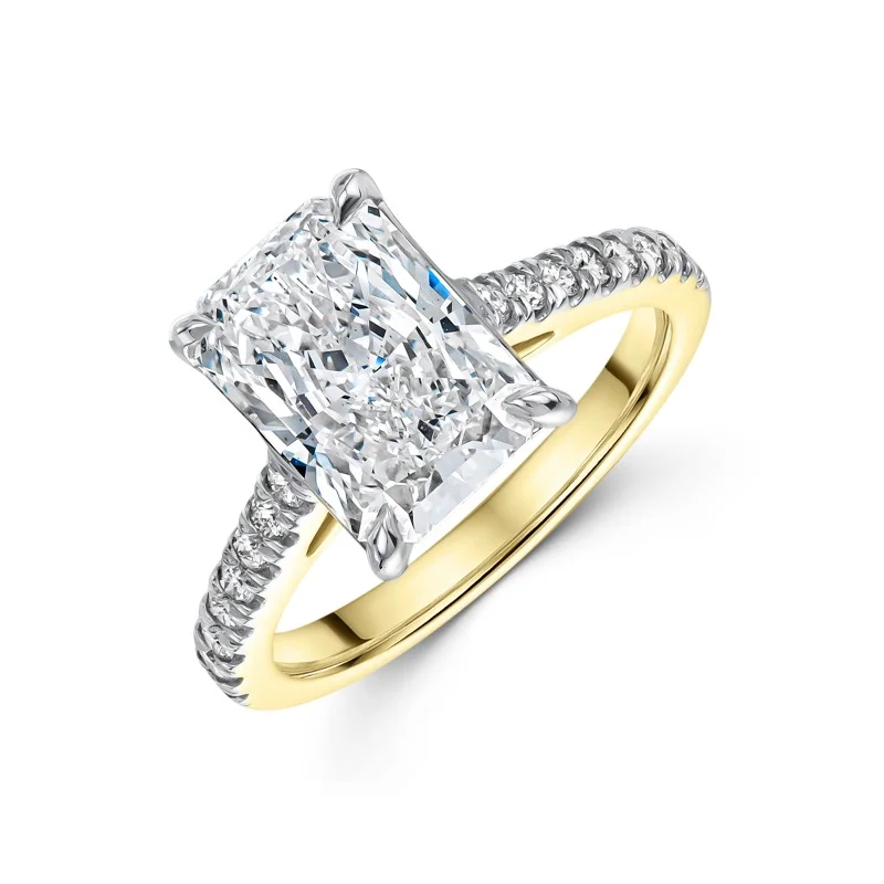 18ct Yellow Gold Lab Grown 3.25ct Radiant Diamond Shoulders Ring