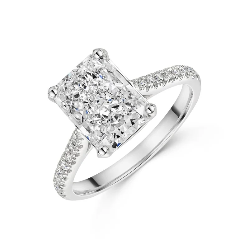 Platinum Radiant 3.25ct Lab Grown Diamond Solitaire Ring with Shoulders
