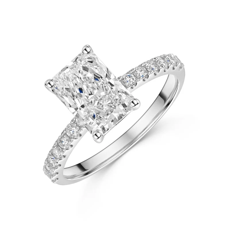 9ct White Gold 2.00ct Radiant Cut Lab Grown Diamond Ring with Set Shoulders