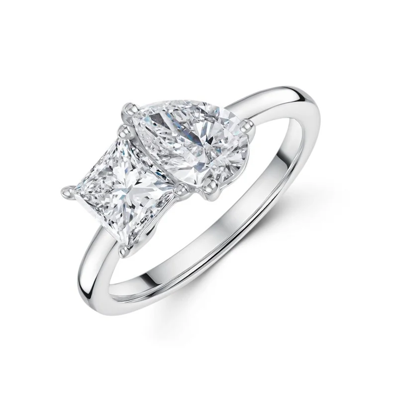 Platinum Mix Cut 2.00ct Lab Grown Diamond 'Toi Et Moi' 2 Stone Ring