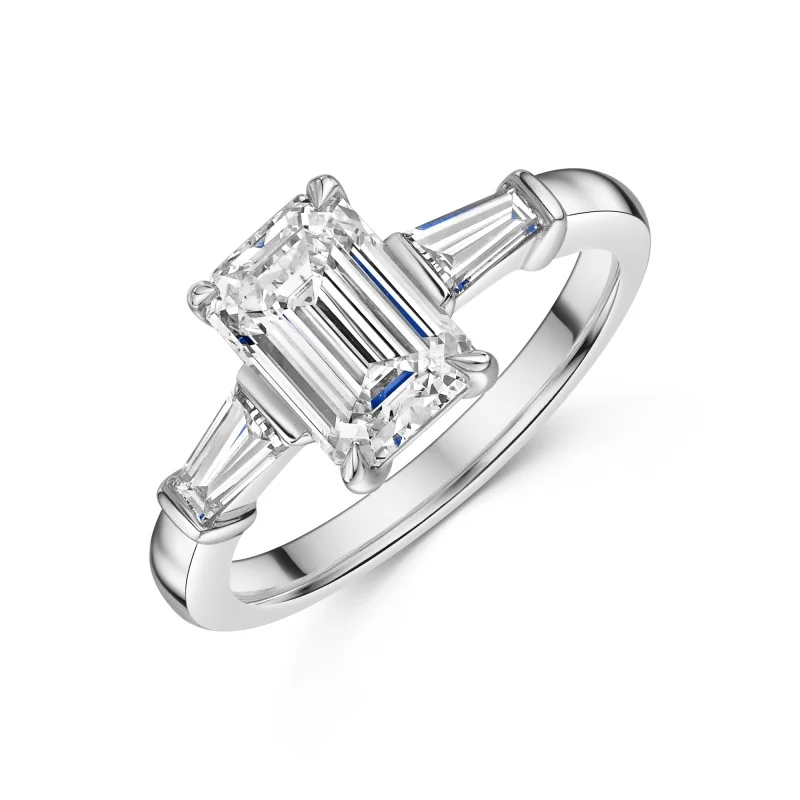 Platinum Emerald Cut 2.40ct Lab Grown Diamond 3 stone Ring