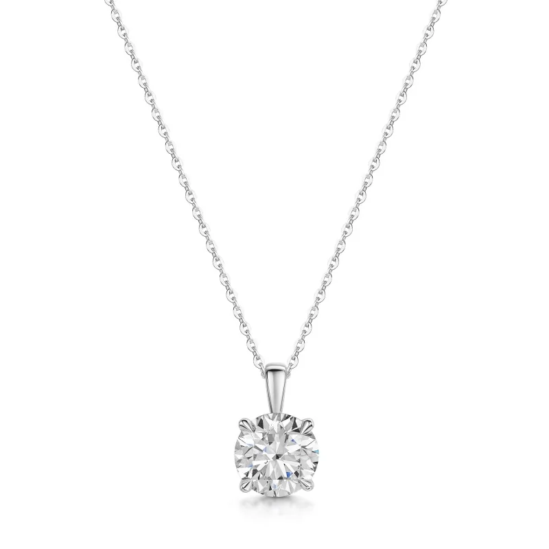 18ct White Gold Round Brilliant 1.00ct Lab Grown Diamond 4 Claw Pendant