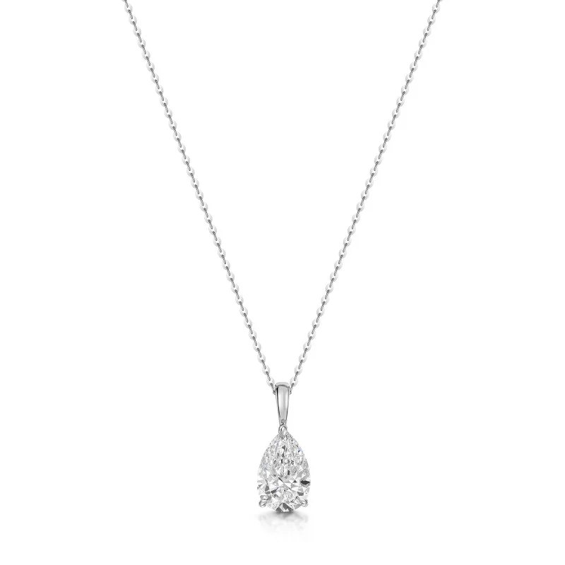 18ct White Gold Pear Shape 1.00ct Lab Grown Diamond 3 Claw Solitaire Pendant
