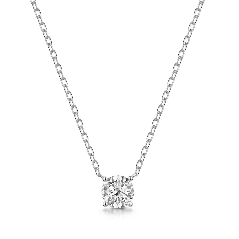 9ct White Gold 0.75ct Round Brilliant Lab Grown Diamond 4 Claw Pendant