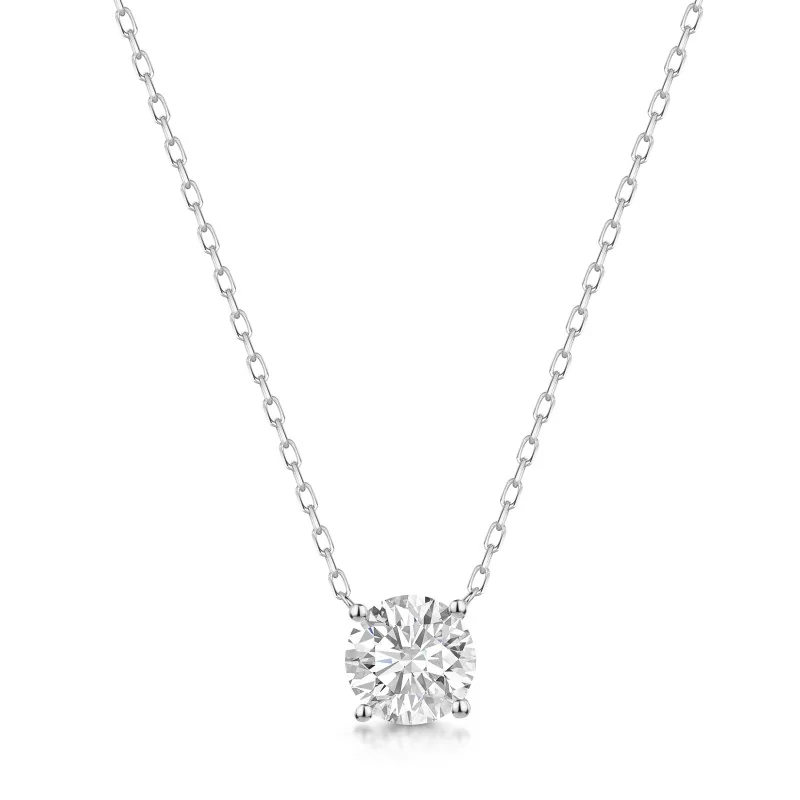 9ct White Gold Round Brilliant 1.50ct Lab Grown Diamond 4 Claw Pendant